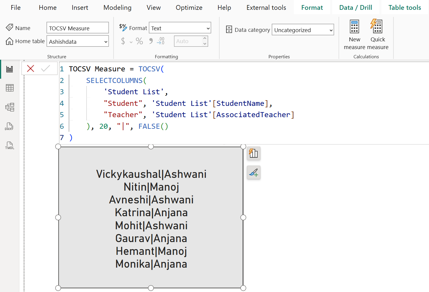 TOCSV DAX Function in Power BI
