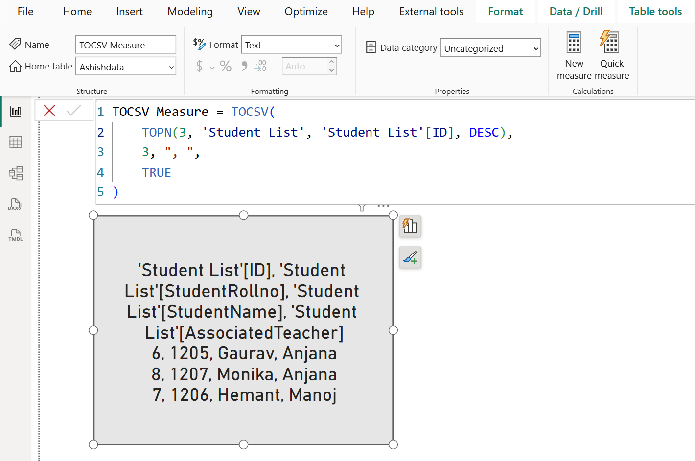 TOCSV DAX Function in Power BI