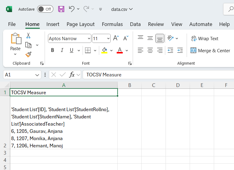 TOCSV DAX Function in Power BI