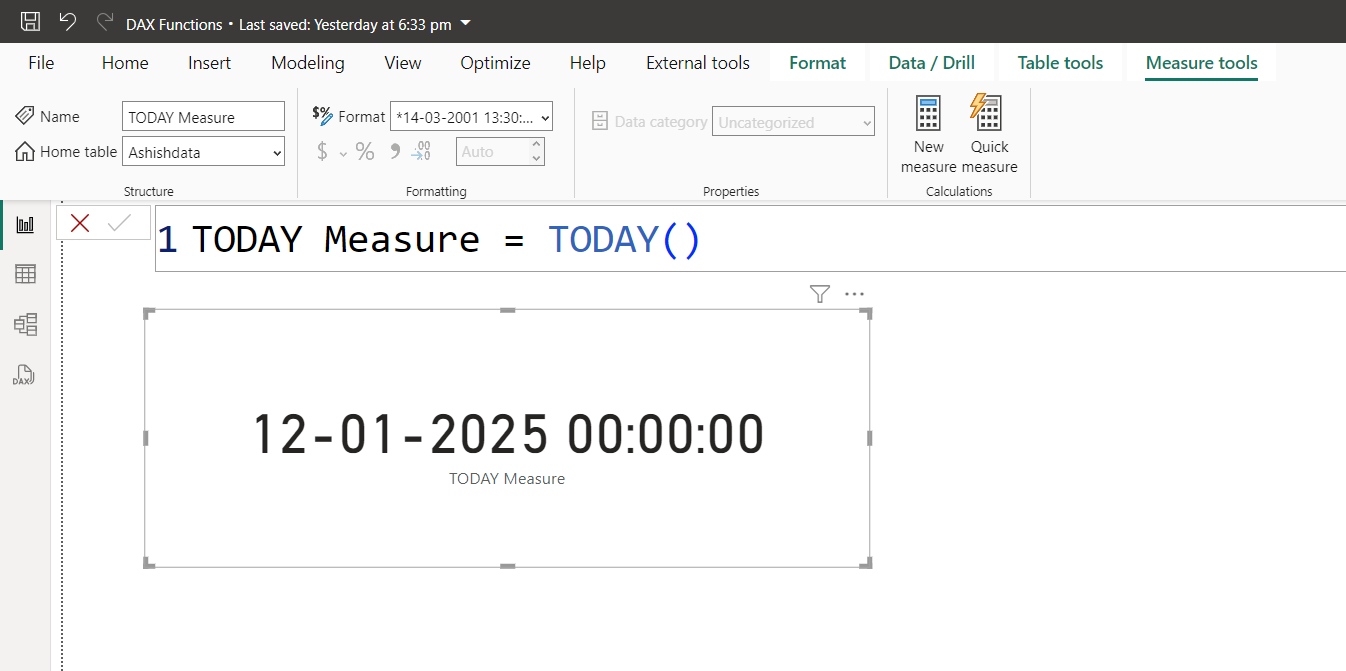TODAY dax function in Power BI