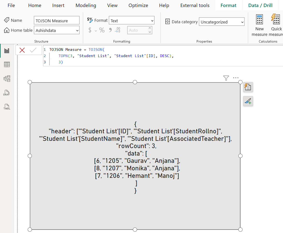 TOJSON DAX Function in Power BI