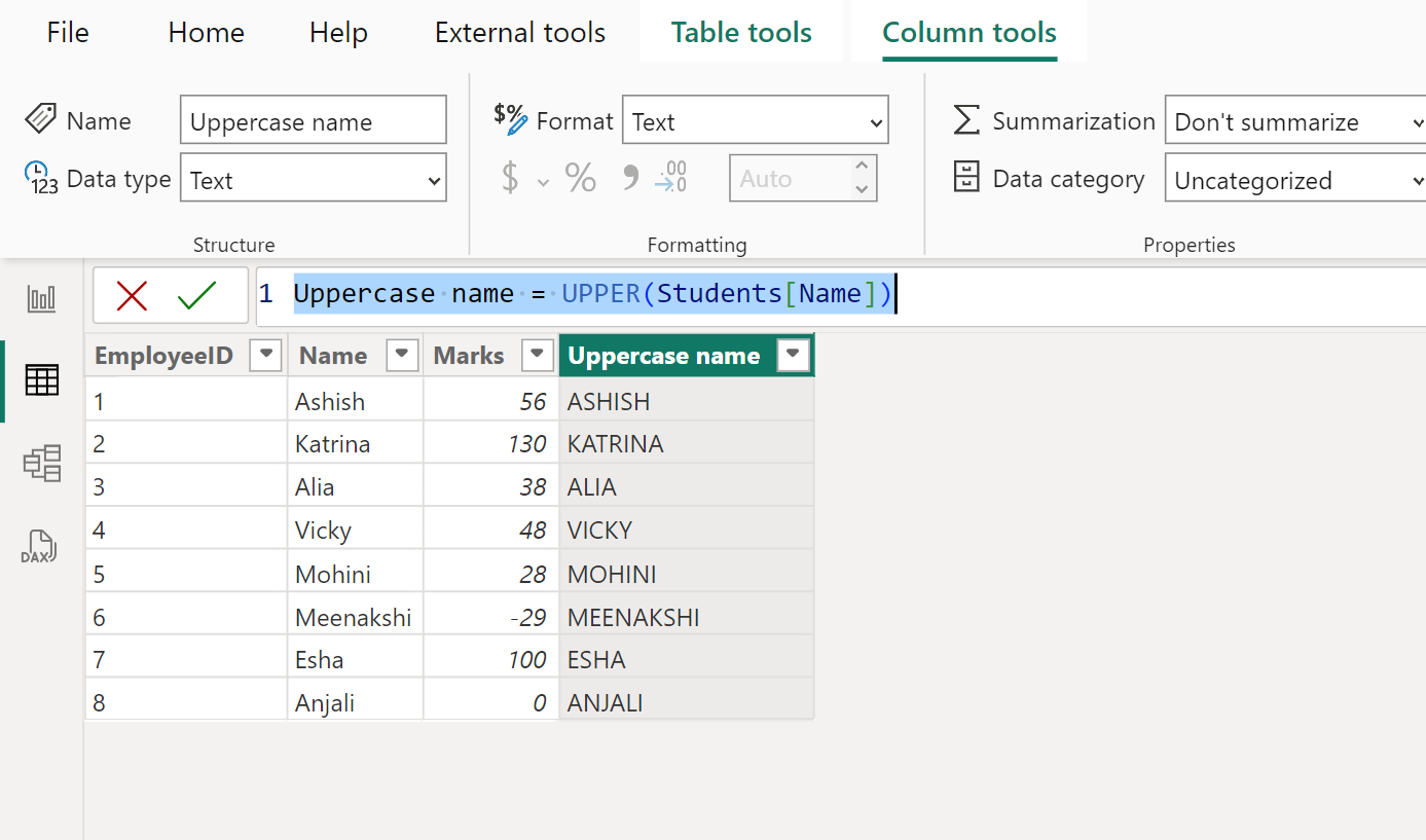 UPPER dax function in Power BI