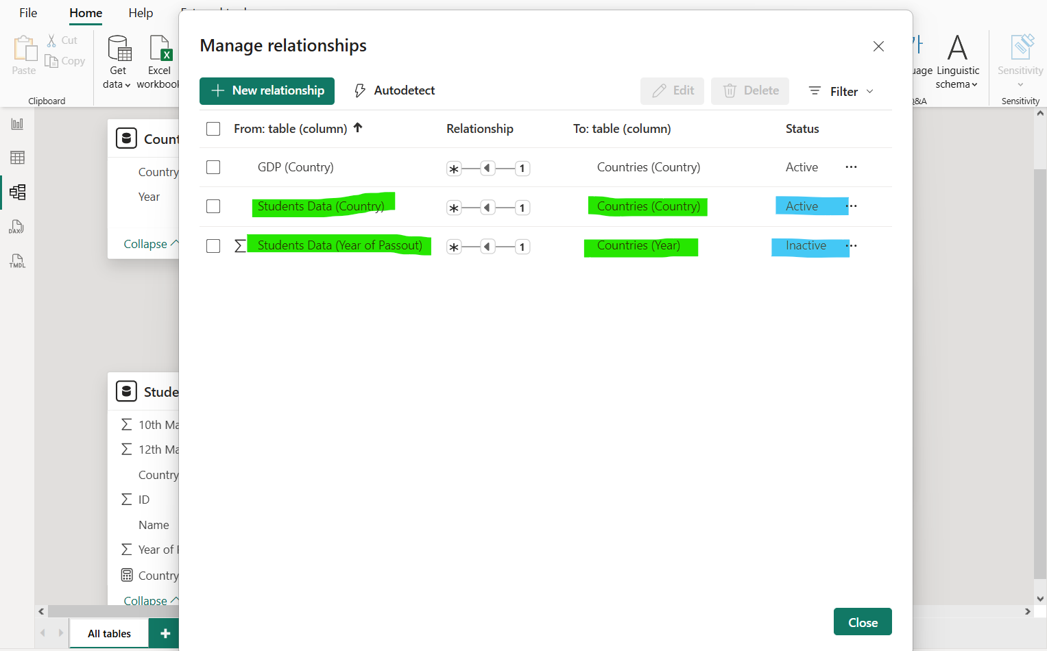 USERELATIONSHIP dax function in Power BI