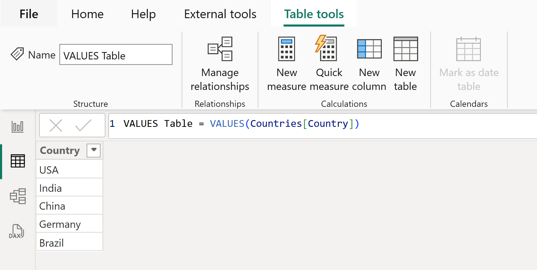 VALUES dax function in Power BI
