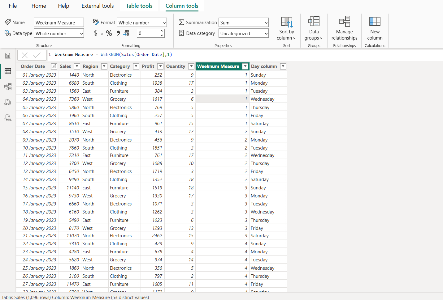 WEEKNUM DAX function in Power BI