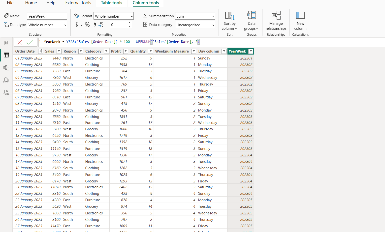 WEEKNUM DAX function in Power BI