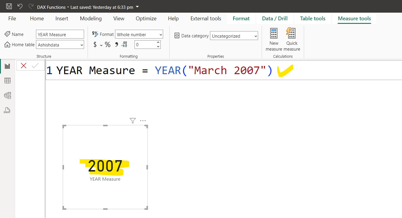 YEAR dax function in Power BI