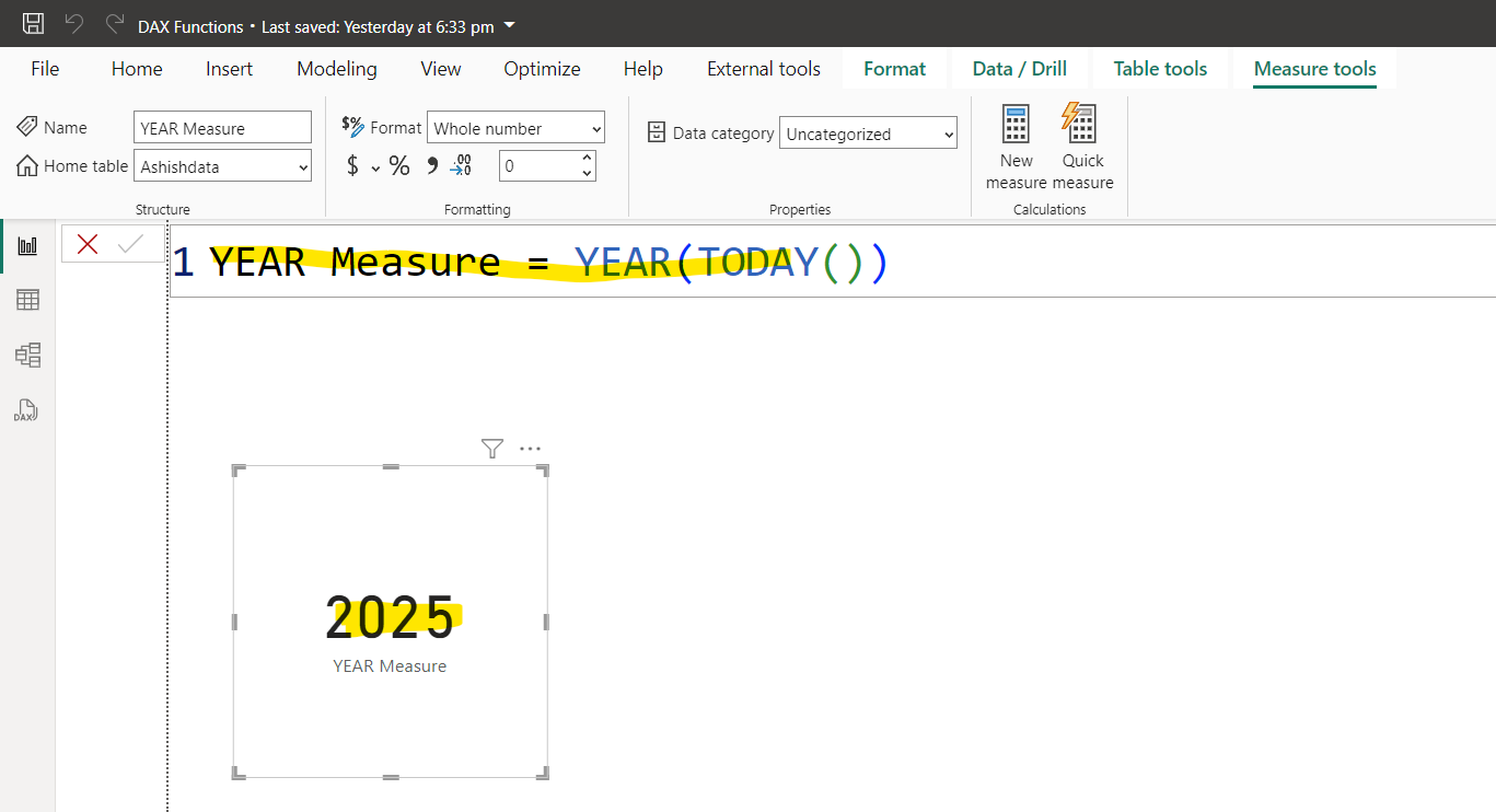YEAR dax function in Power BI