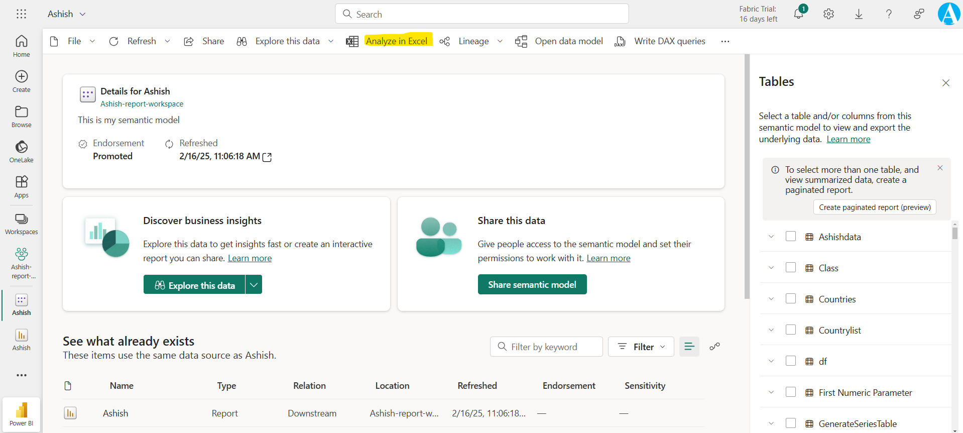 Analyze in Excel in Power BI Service