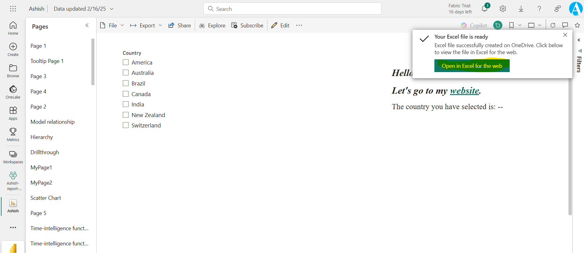 Analyze in Excel in Power BI Service