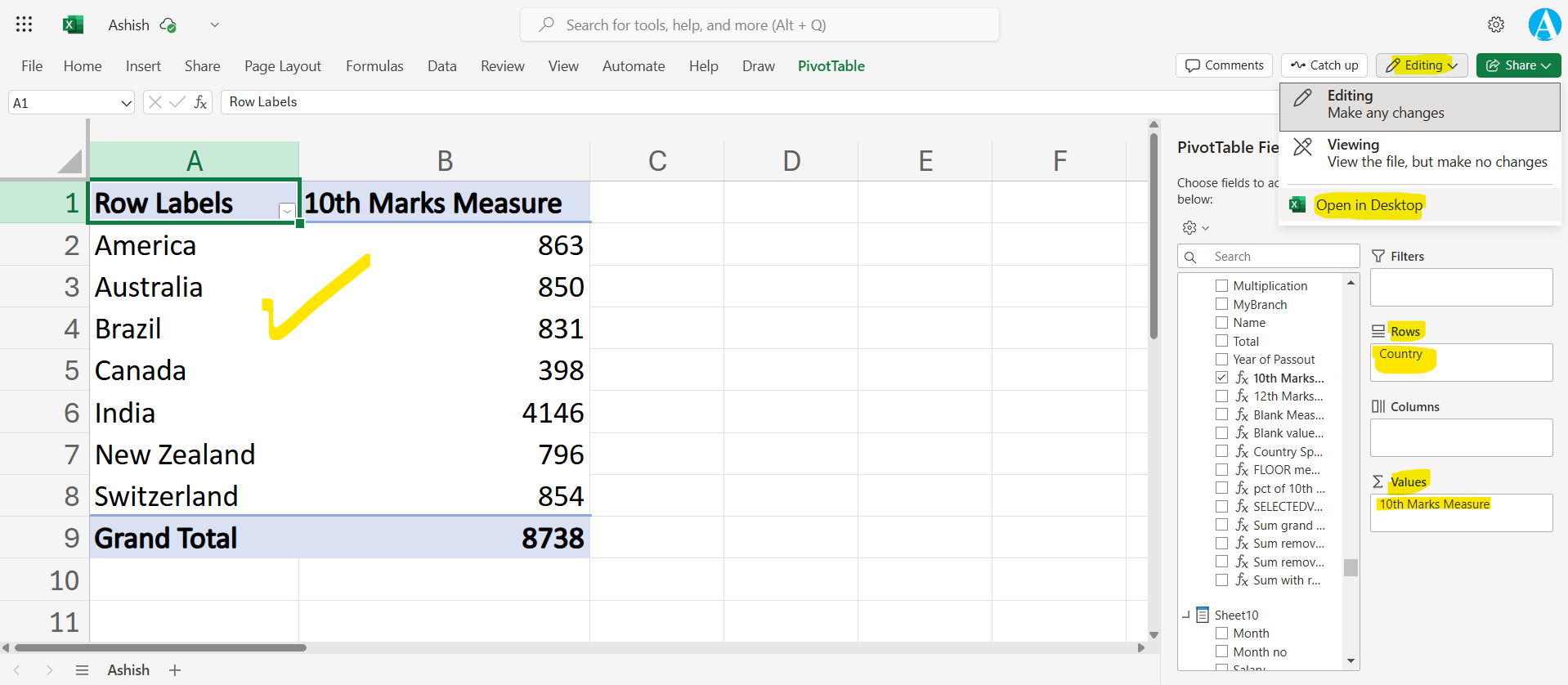 Analyze in Excel in Power BI Service