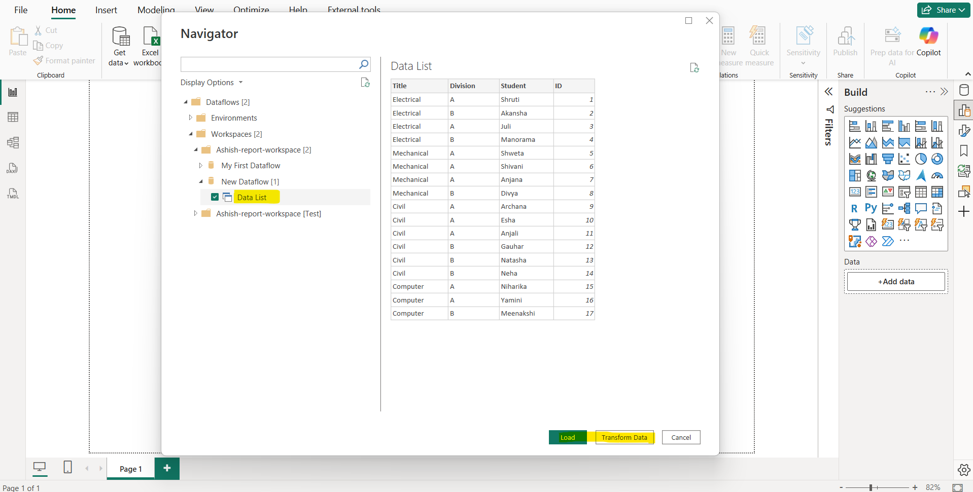 Dataflow in Power BI Service