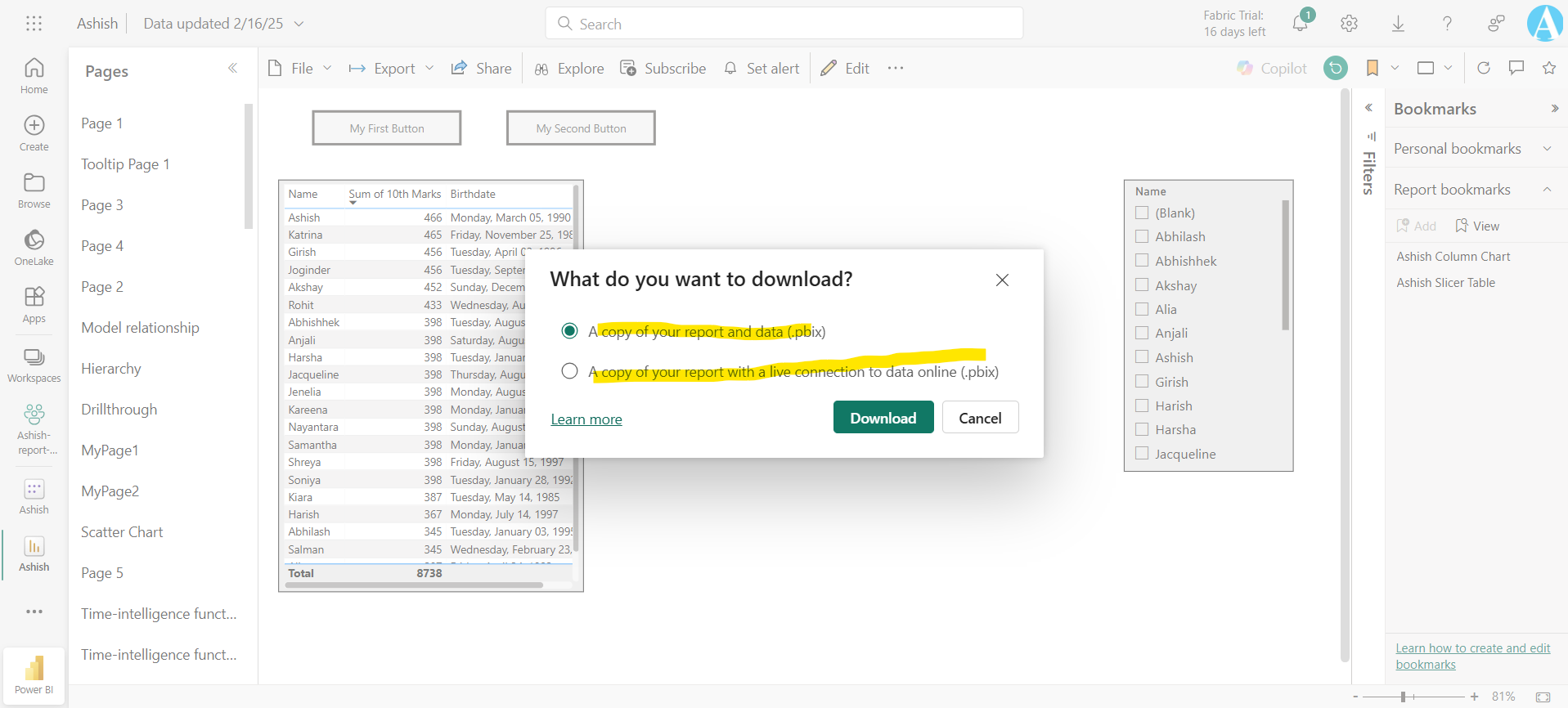 Download report from Power BI service