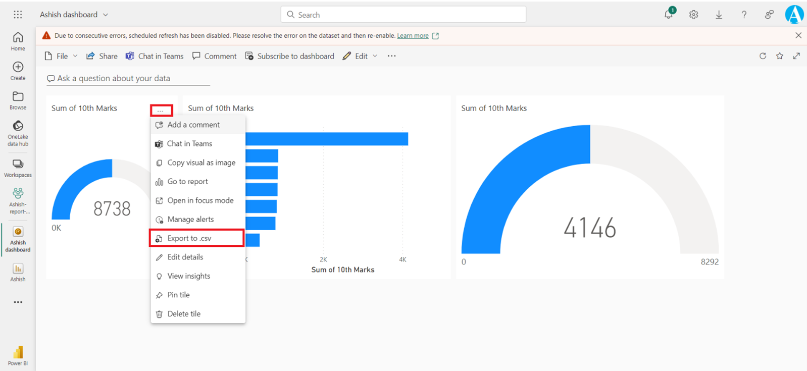 Export data from report and dashboard Export data from report and dashboard