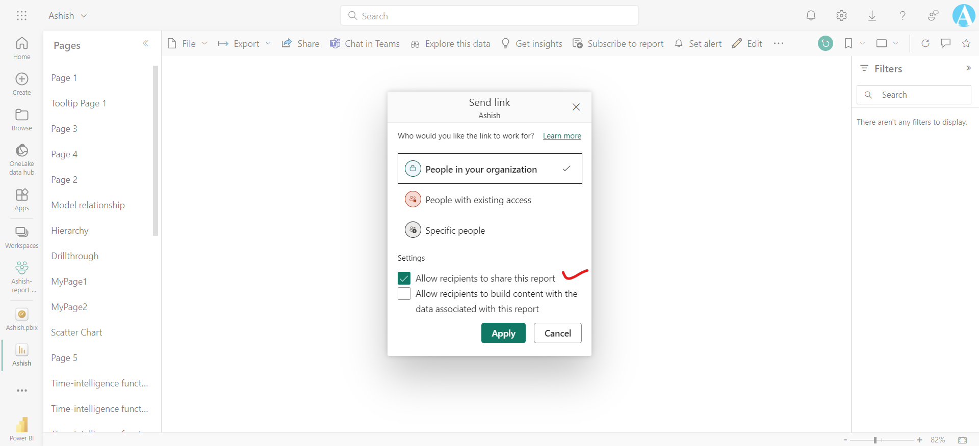 Share the Power BI report and dashboard