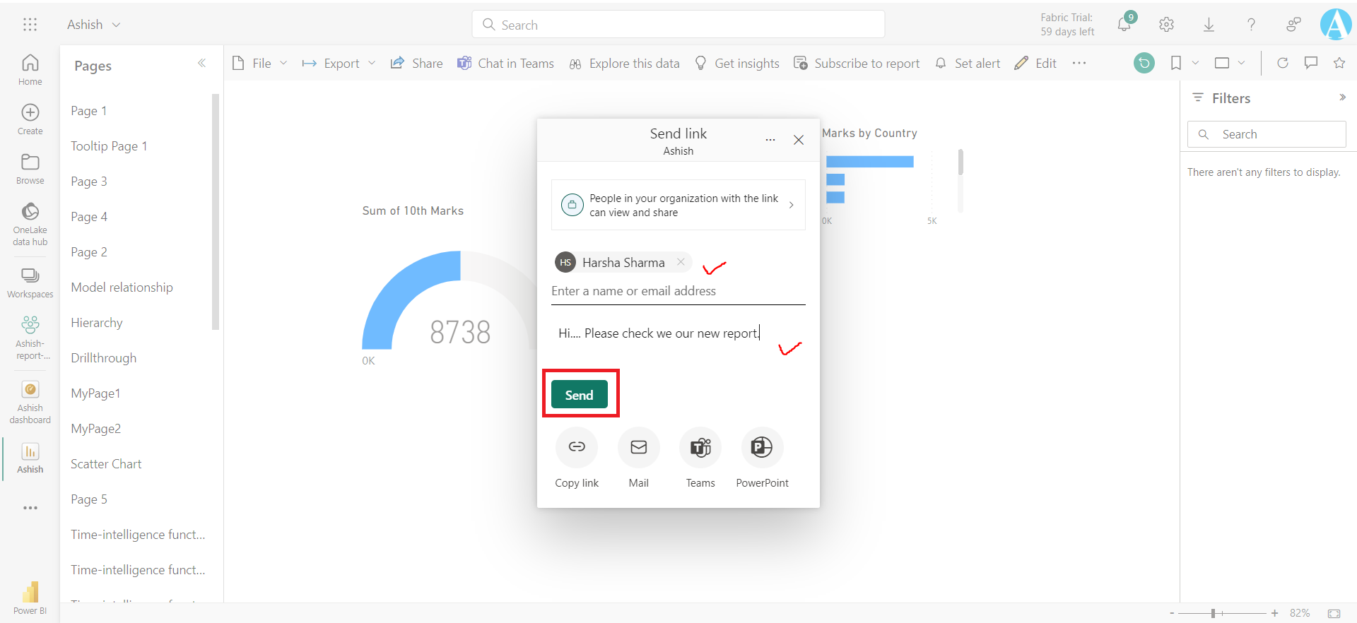 Share the Power BI report and dashboard