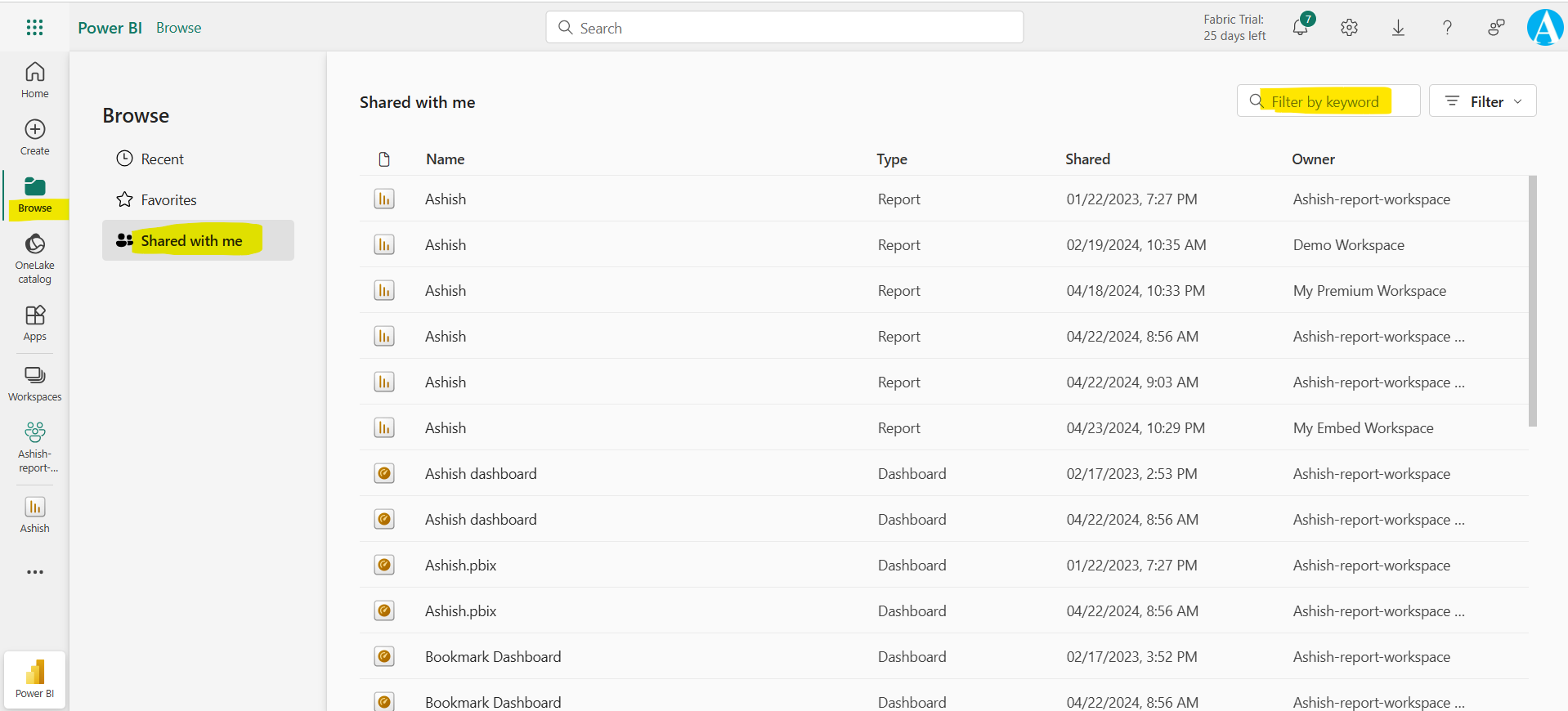 Share the Power BI report and dashboard