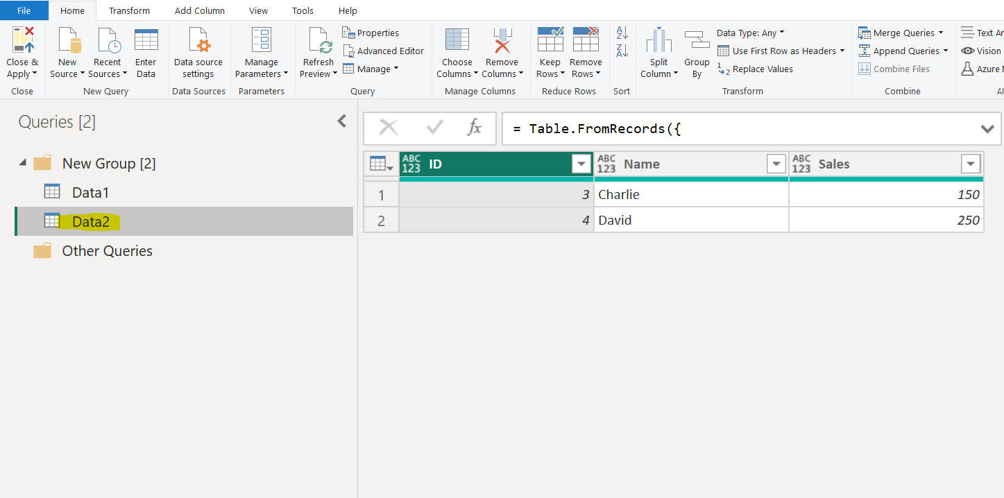 Append Queries in Power Query Editor