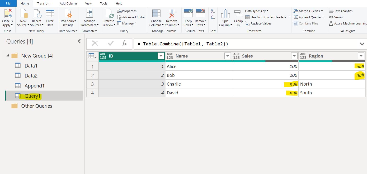Append Queries in Power Query Editor