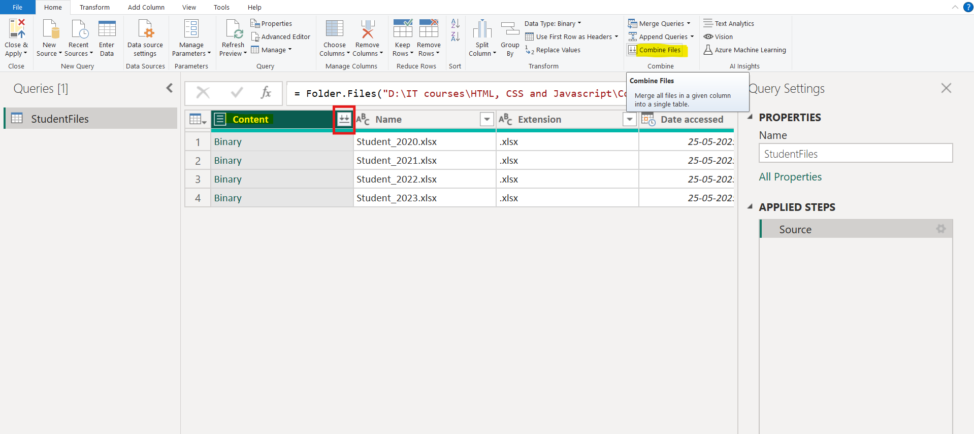 Folder connector in Power BI