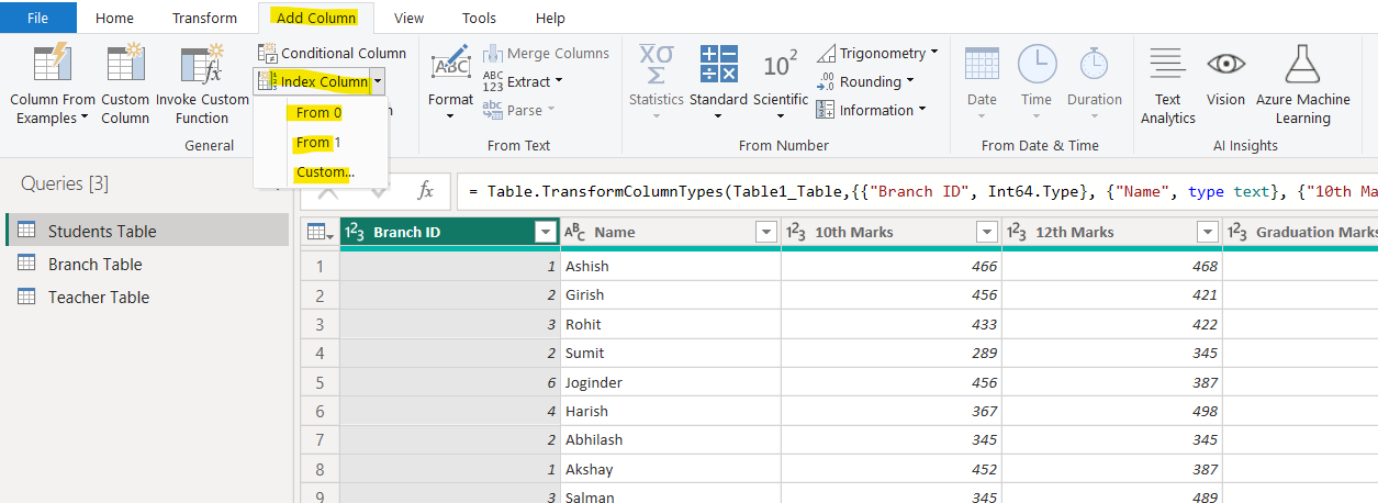 Index Column in Power Query Editor
