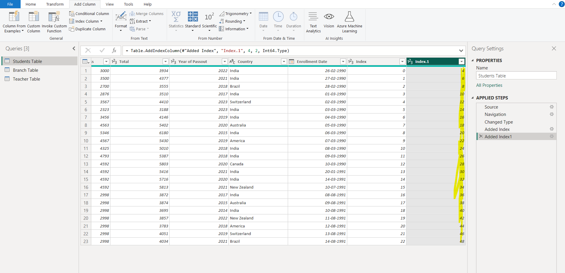 Index Column in Power Query Editor