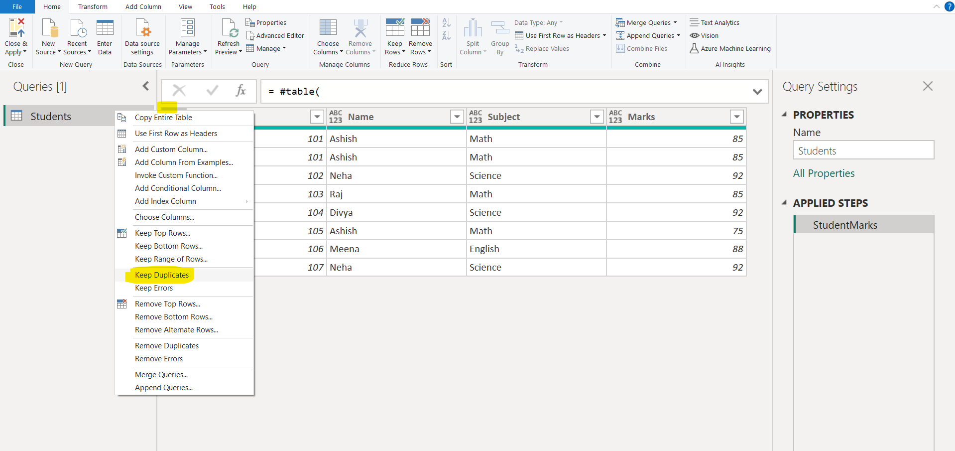 Keep Duplicates in Power Query Editor