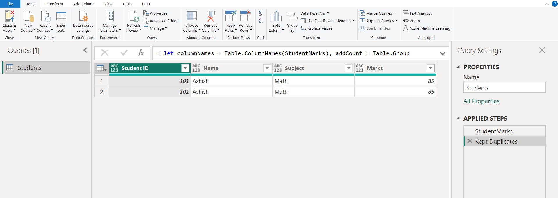Duplicated Rows in Power Query