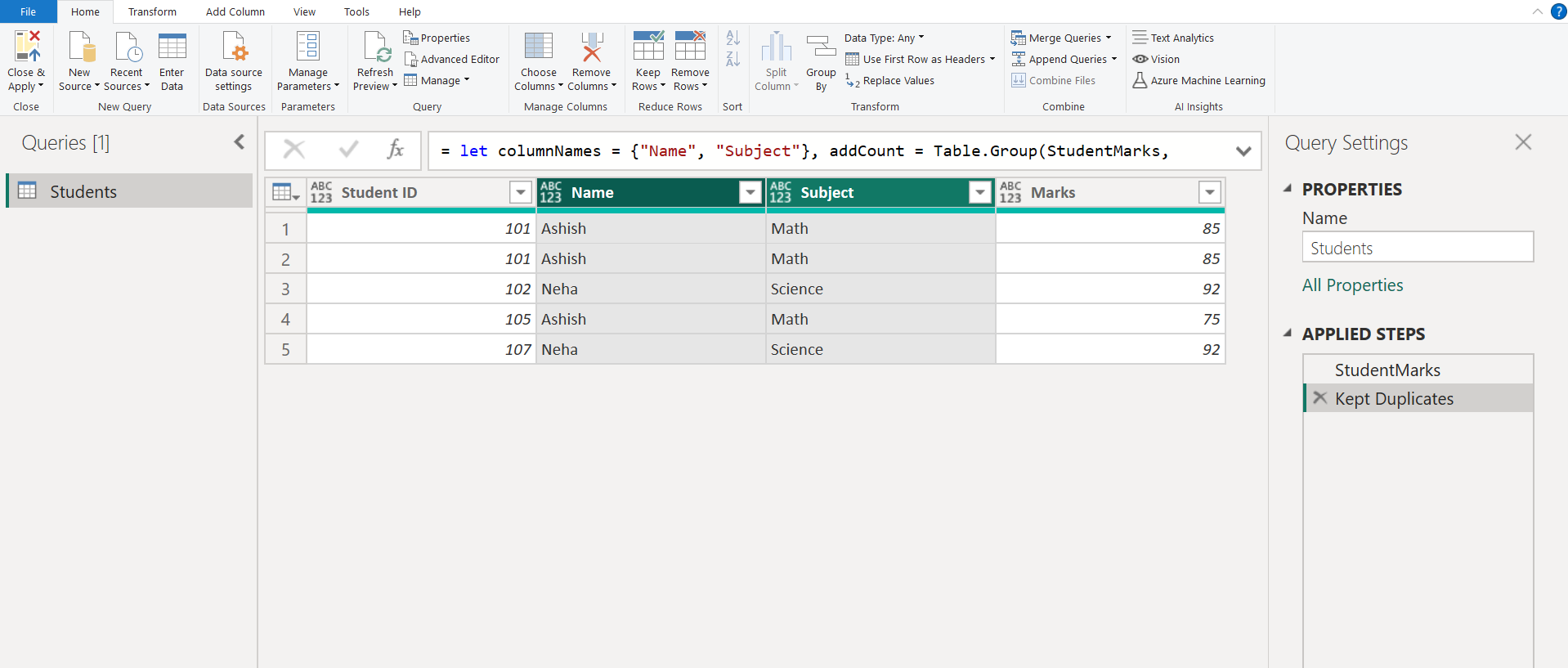 Output After Keeping Duplicates