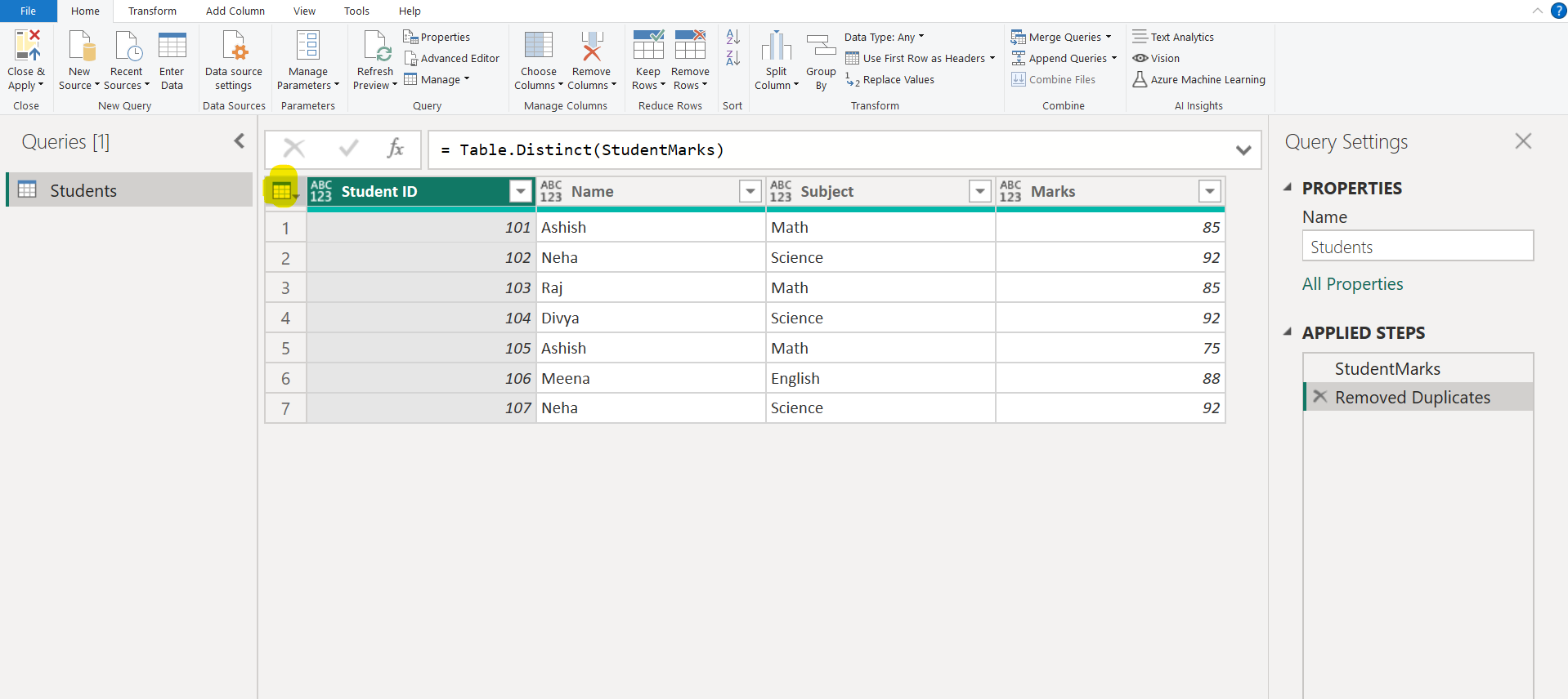 Output After Removing Duplicates