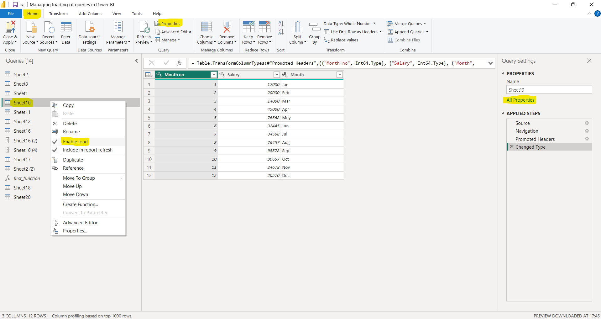 Manage loading of queries in Power BI
