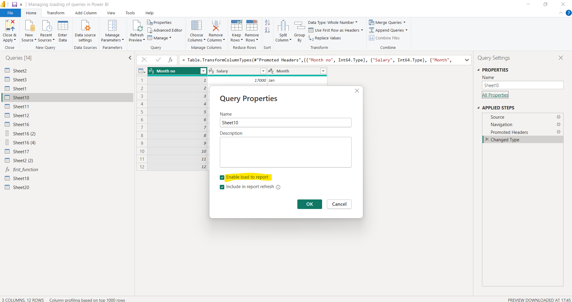 Manage loading of queries in Power BI