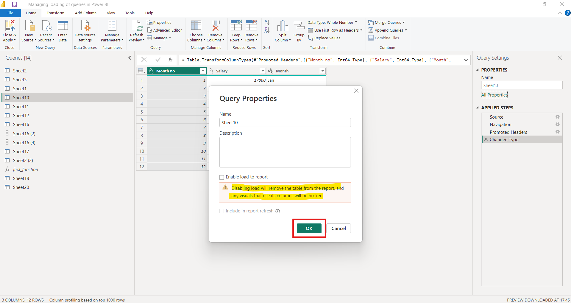 Manage loading of queries in Power BI