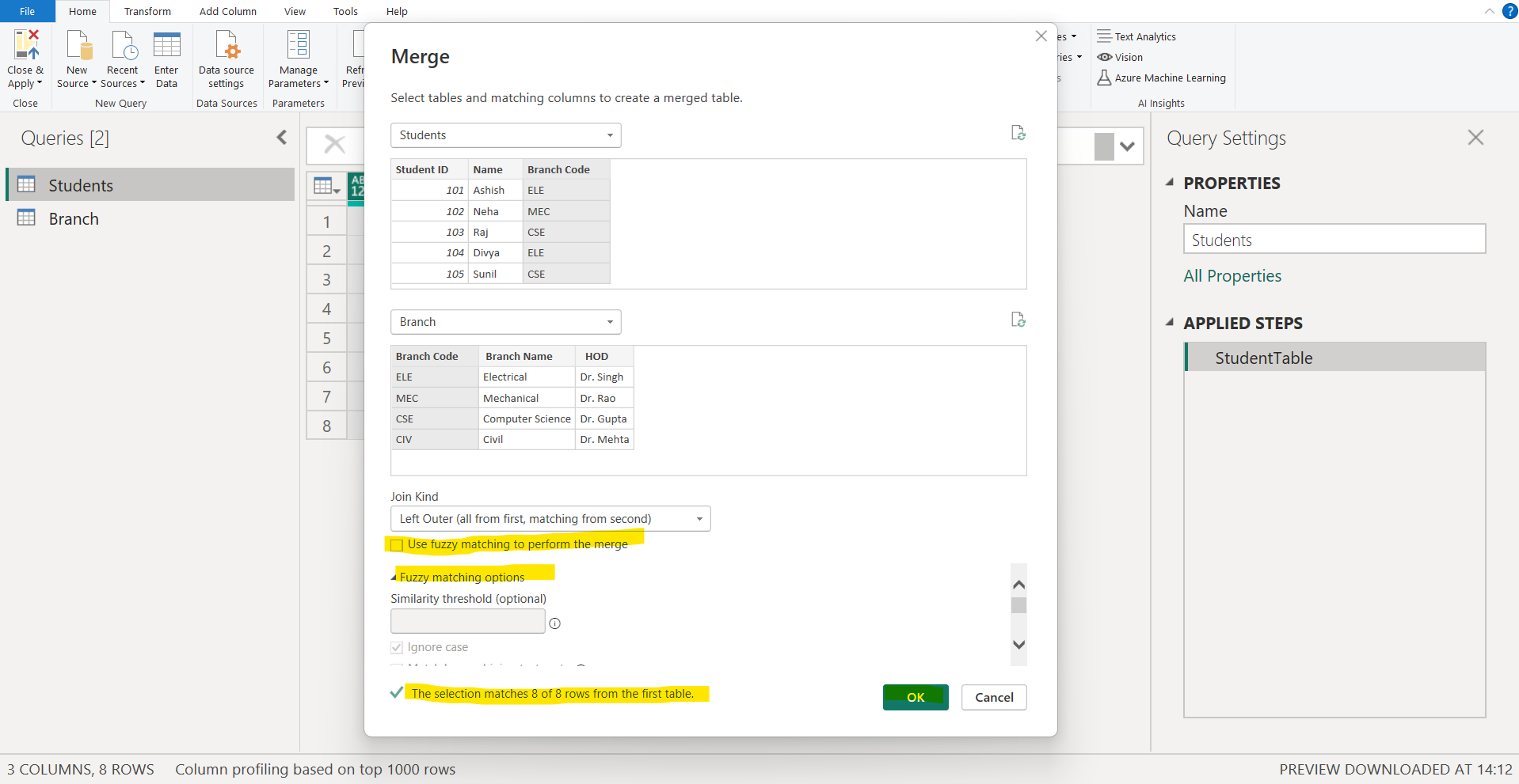 Merge Queries in Power Query Editor