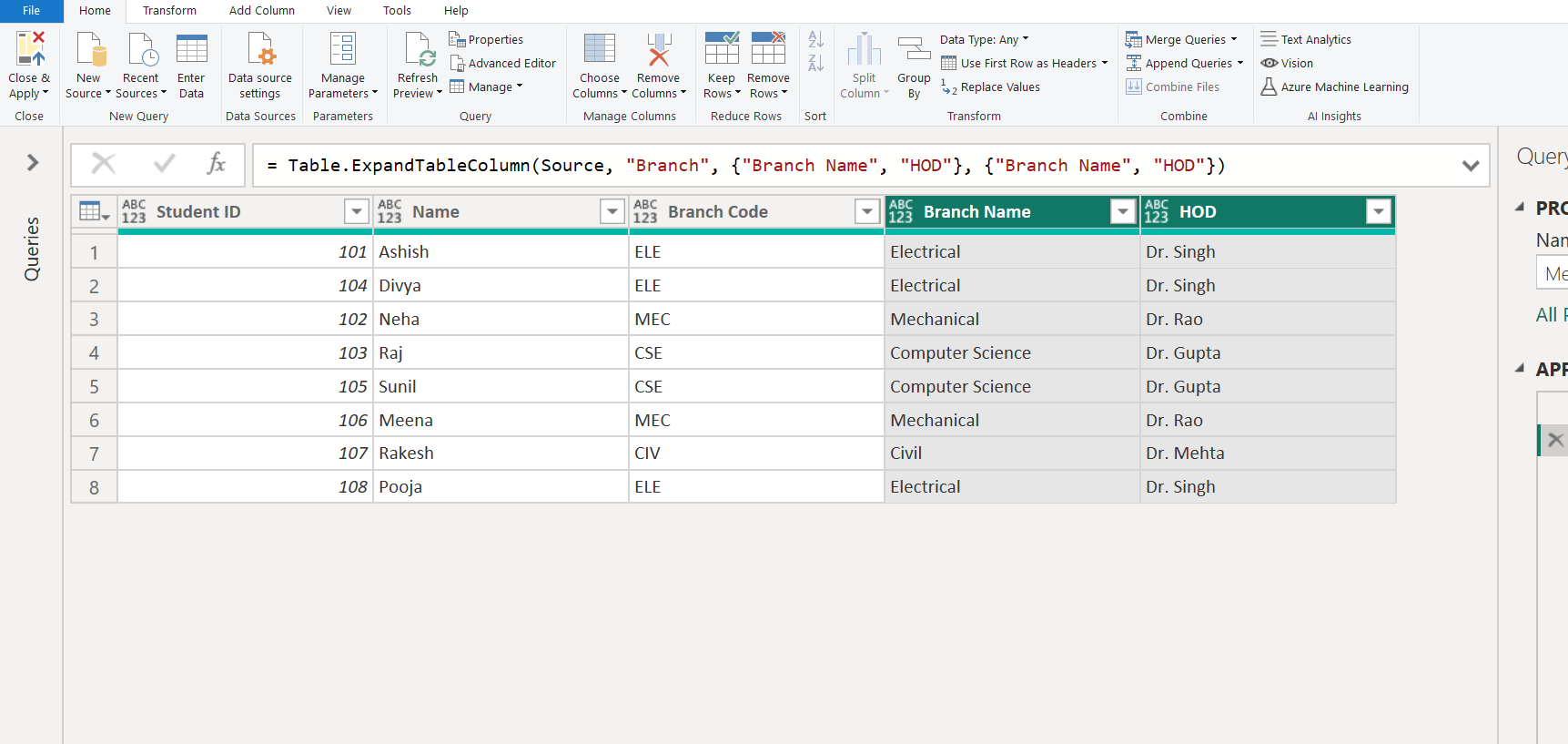 Merge Queries in Power Query Editor