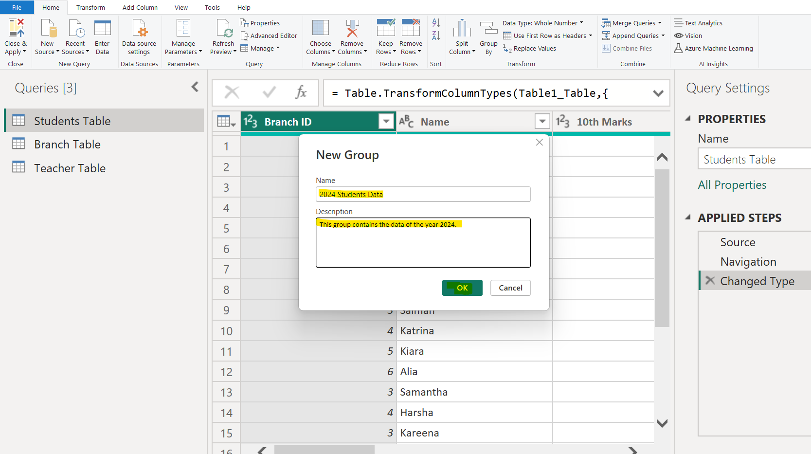 Organize Queries into Groups in Power Query Editor
