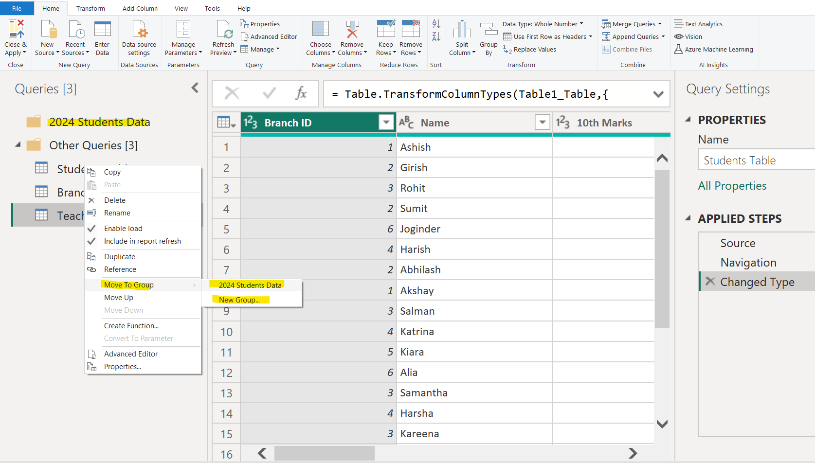 Organize Queries into Groups in Power Query Editor