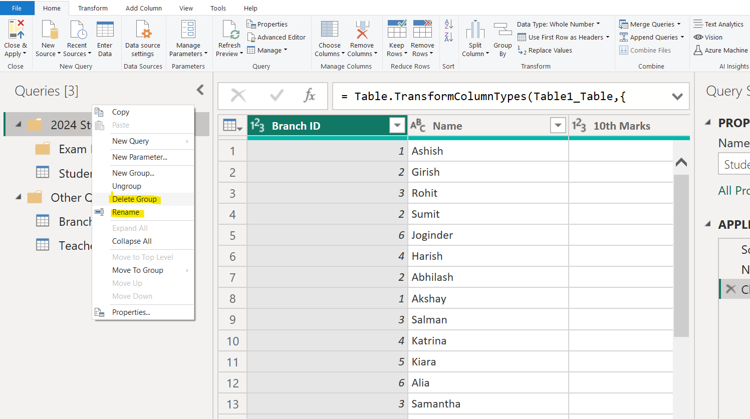 Organize Queries into Groups in Power Query Editor