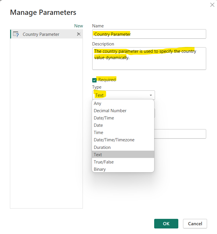 Creating and Managing Parameters in Power Query Editor