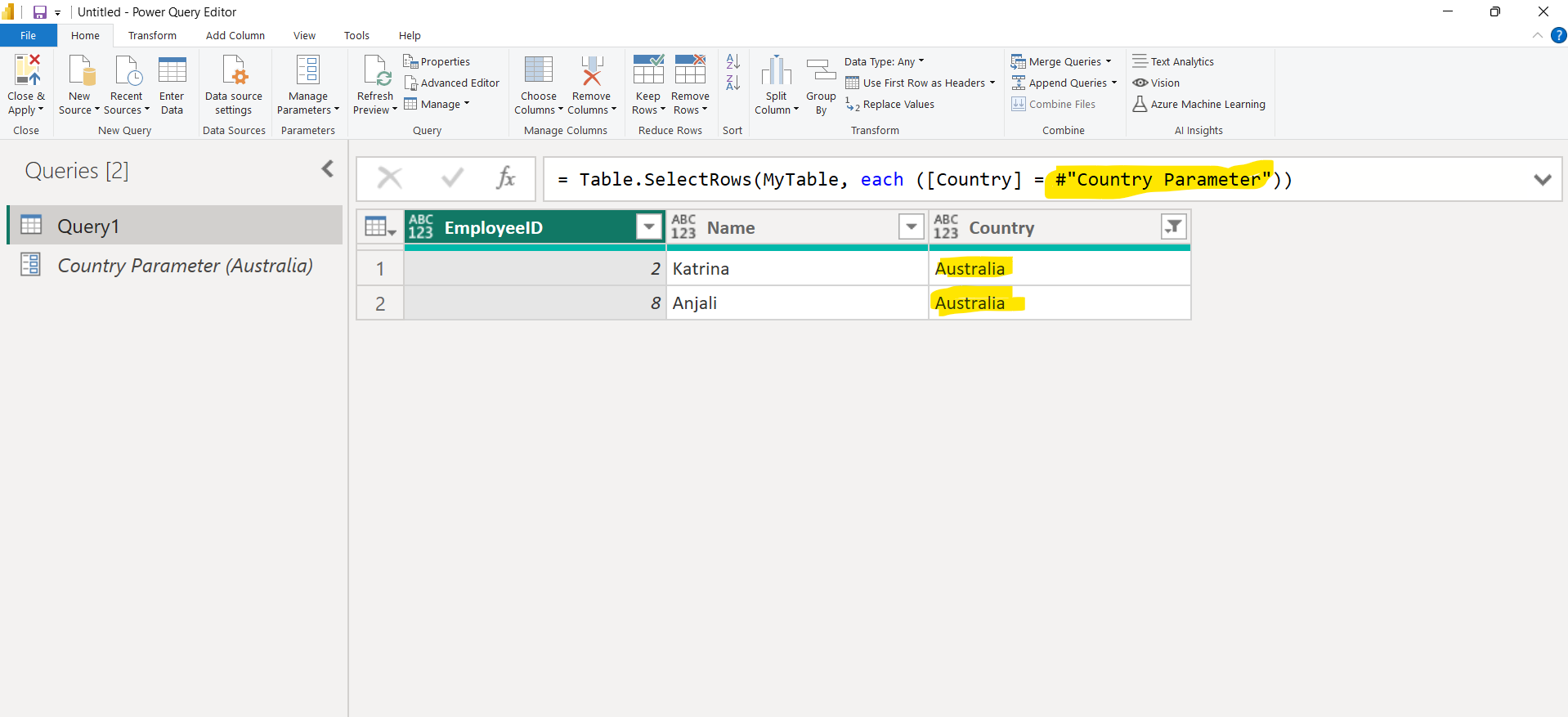 Creating and Managing Parameters in Power Query Editor