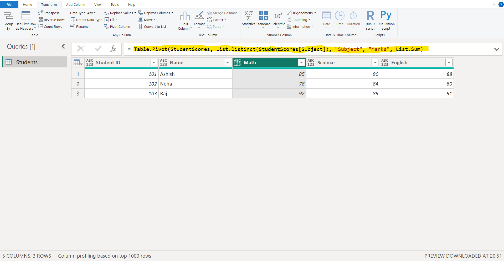 Pivot Columns in Power Query Editor