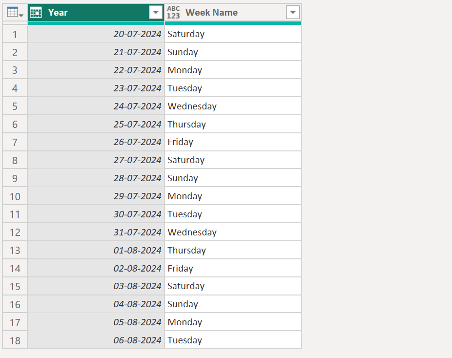 Date.DayOfWeekName function in Power Query Date.DayOfWeekName function in Power Query