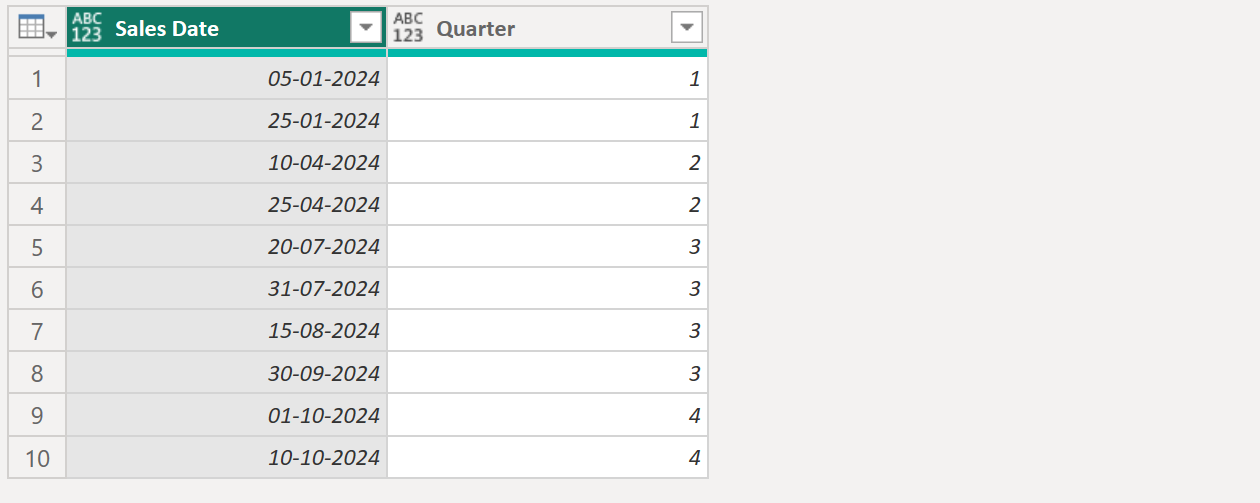 Date.QuarterOfYear function in Power Query