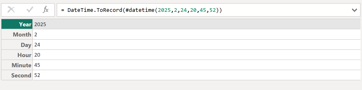 DateTime.ToRecord function in Power Query