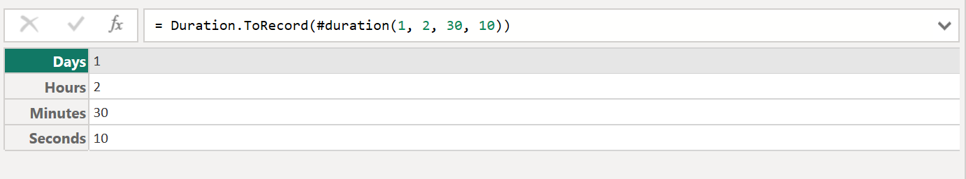 Duration.ToRecord function in Power Query