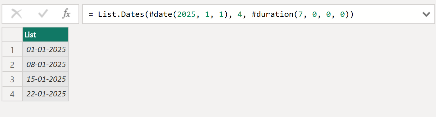 List.Dates function in Power Query Example 2
