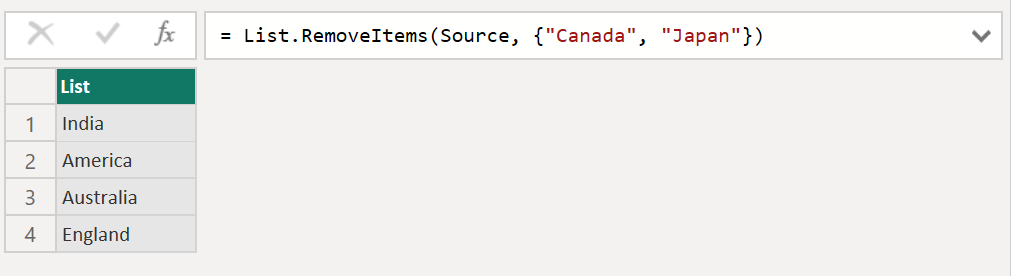 List.RemoveItems function in Power Query List.RemoveItems function in Power Query