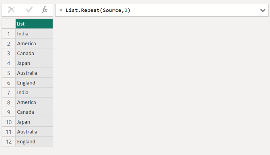 List.Repeat function in Power Query List.Repeat function in Power Query