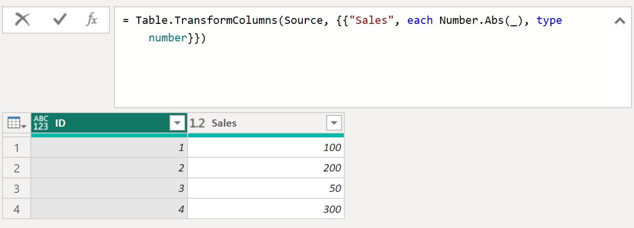 Number.Abs Function in Power Query