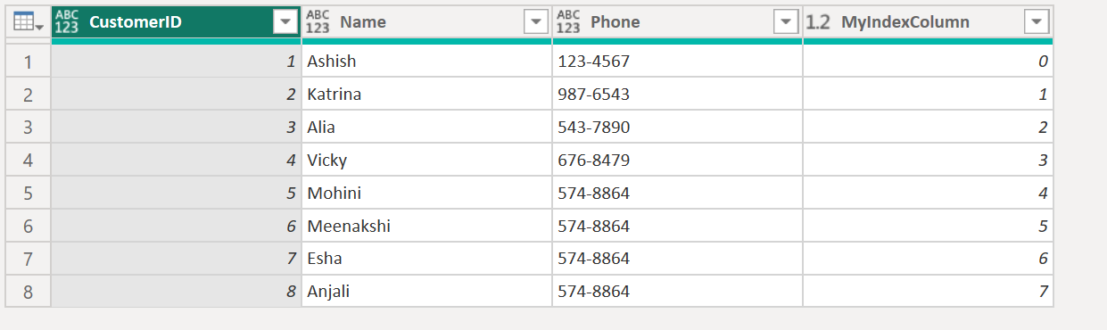 Table.AddIndexColumn function in Power Query